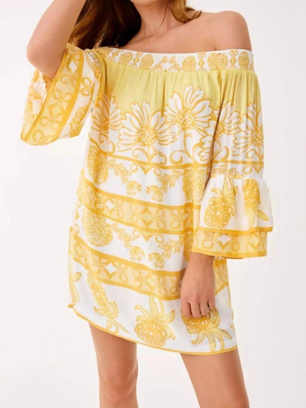 NEW LILLY PULITZER kaori mini dress in golden glow juicy story sz Small